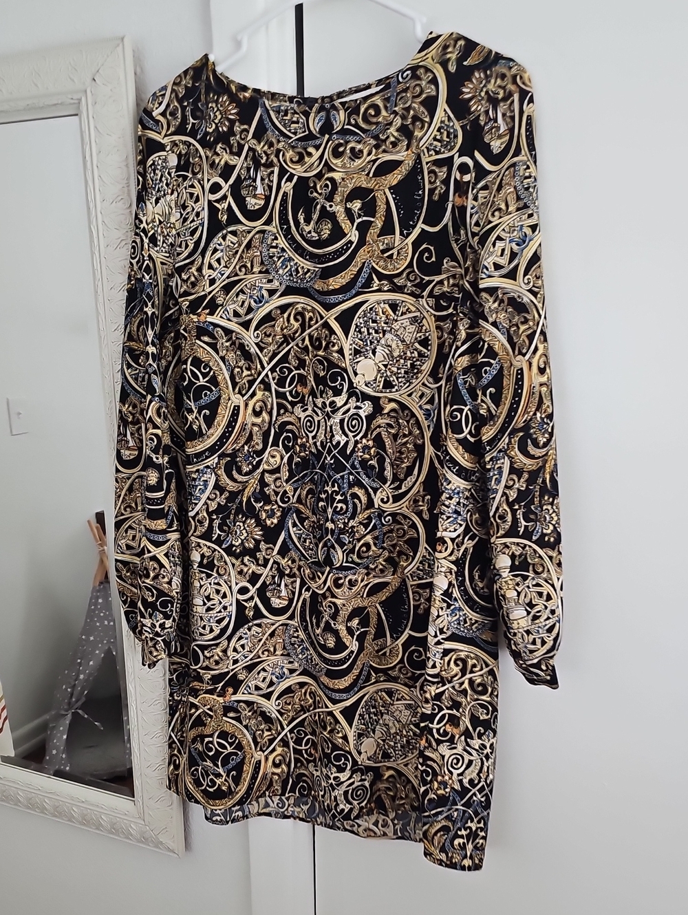 H&M Black and Gold Baroque Long-Sleeve Dress